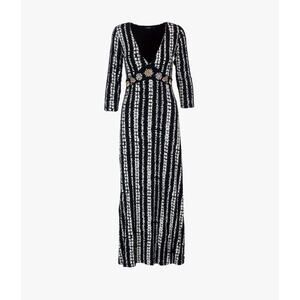 Desigual Dress L Large Women Embroidered black Quarter Sleeve Maxi Stretchy Uniq